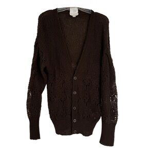 Diesel Pointelle Cardigan Women’s Sweater Brown Size M  Long Sleeve Button Front
